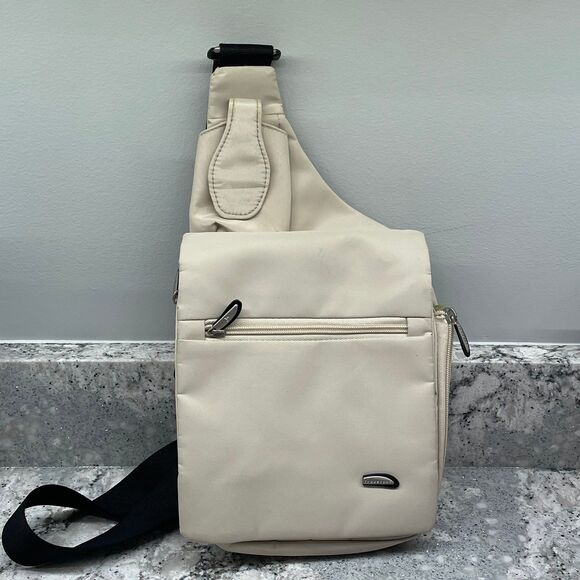 Beige Cream Crossbody Travelon RFID Travel Anti-Theft Sling Bag Like New - Picture 1 of 10